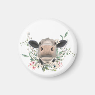 cow nose kiss flowers watercolor grey farm animal magnet