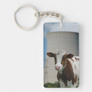 Cow & Nuclear Power Cooling Tower Key Chain