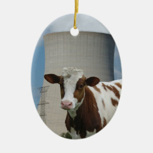 Cow & Nuclear Power Cooling Tower Tree Ornament