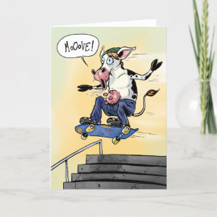 Cow on a Skateboard Yelling Move Thank You Card