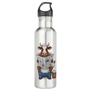 Cow on Toilet , Funny Farm Animal 710 Ml Water Bottle