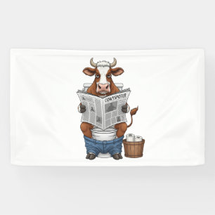 Cow on Toilet , Funny Farm Animal Banner