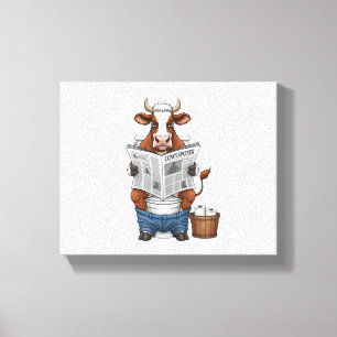 Cow on Toilet , Funny Farm Animal Canvas Print