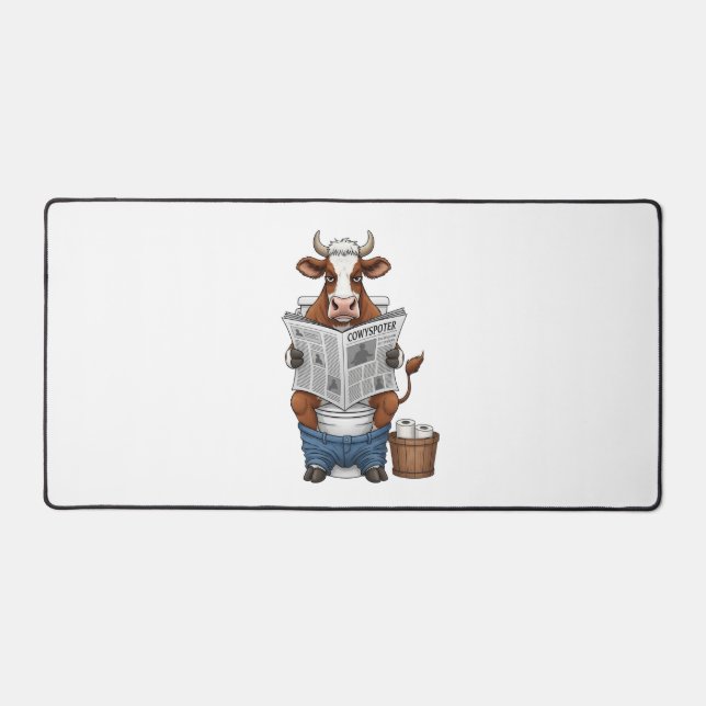 Cow on Toilet , Funny Farm Animal Desk Mat (Front)