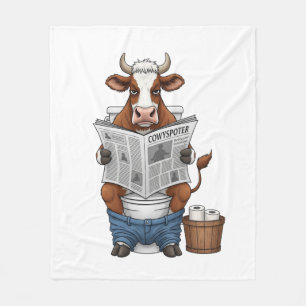 Cow on Toilet , Funny Farm Animal Fleece Blanket