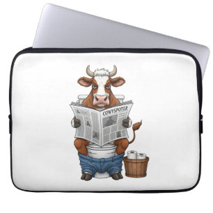 Cow on Toilet , Funny Farm Animal Laptop Sleeve