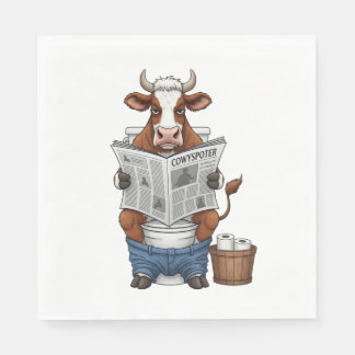 Cow on Toilet , Funny Farm Animal Napkin