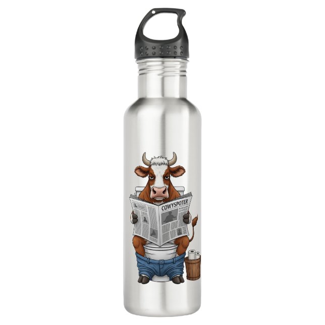 Cow on Toilet PNG, Funny Farm Animal 710 Ml Water Bottle (Front)