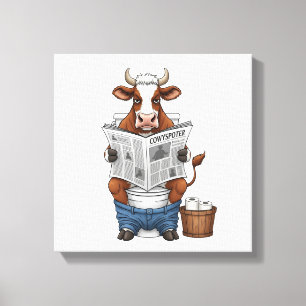 Cow on Toilet PNG, Funny Farm Animal Canvas Print