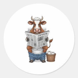 Cow on Toilet PNG, Funny Farm Animal Classic Round Sticker