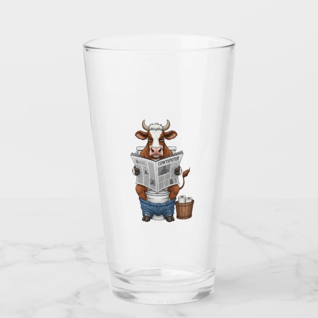 Cow on Toilet PNG, Funny Farm Animal Glass (Front)