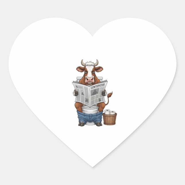 Cow on Toilet PNG, Funny Farm Animal Heart Sticker (Front)