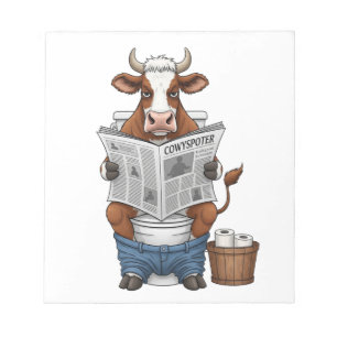 Cow on Toilet PNG, Funny Farm Animal Notepad