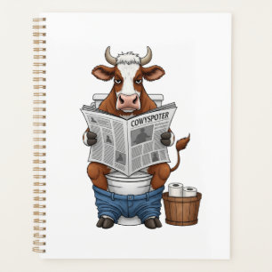 Cow on Toilet PNG, Funny Farm Animal Planner