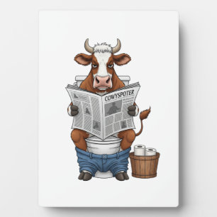 Cow on Toilet PNG, Funny Farm Animal Plaque