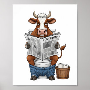 Cow on Toilet PNG, Funny Farm Animal Poster