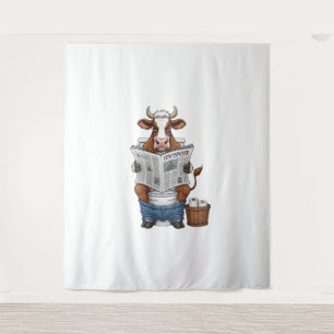 Cow on Toilet PNG, Funny Farm Animal Tapestry