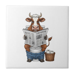 Cow on Toilet PNG, Funny Farm Animal Tile
