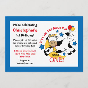 Cow Over Moon 1st Birthday Invitation
