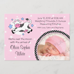 Cow Over Moon Baby Photo Birth Announcement