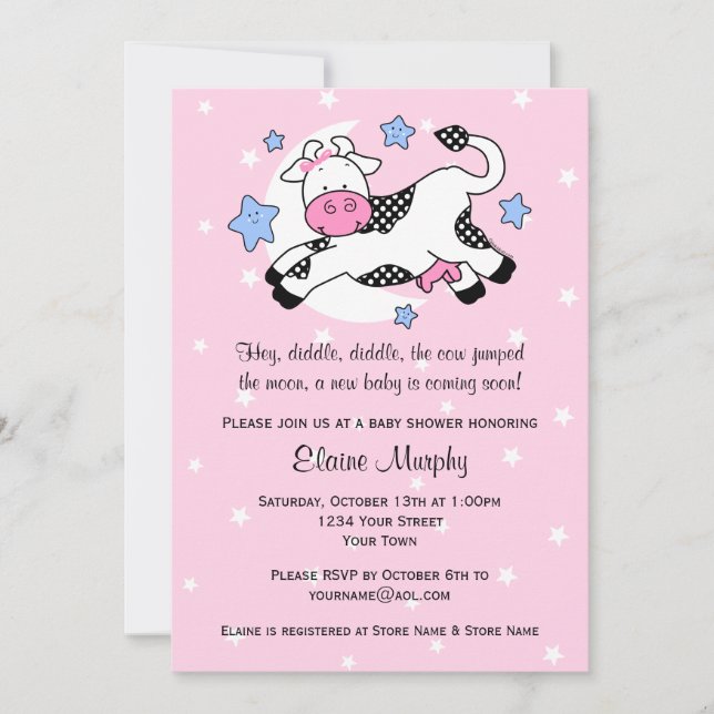 Cow Over Moon Baby Shower Invitation (Front)