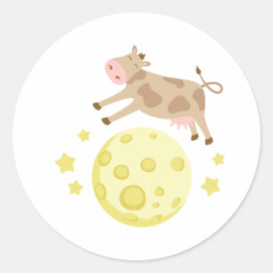 Cow Over Moon Classic Round Sticker