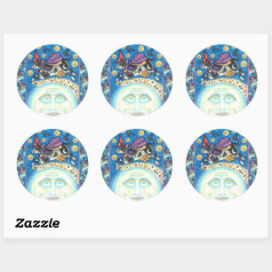 COW OVER THE MAN IN THE MOON, COLORFUL WHIMSY CLASSIC ROUND STICKER