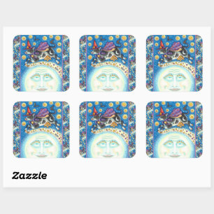 COW OVER THE MAN IN THE MOON, COLORFUL WHIMSY SQUARE STICKER