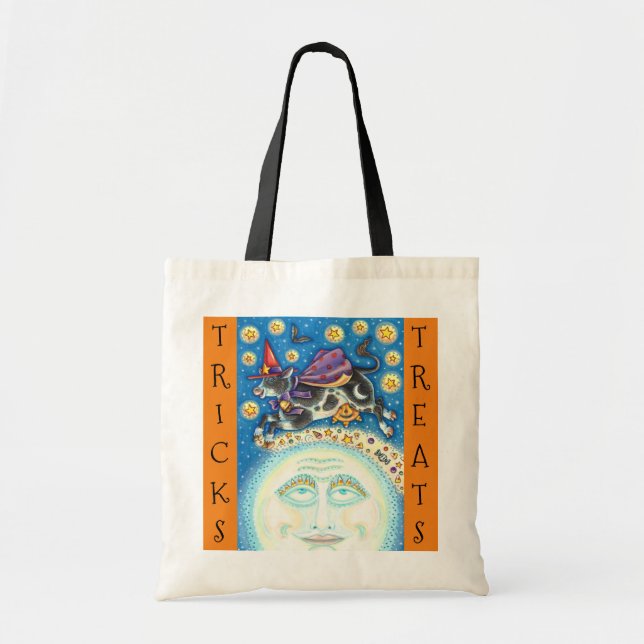 COW OVER THE MAN IN THE MOON, CUTE TRICK OR TREAT TOTE BAG (Front)