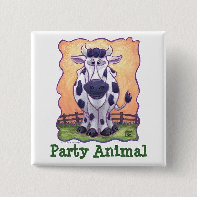 Cow Party Center 15 Cm Square Badge (Front)