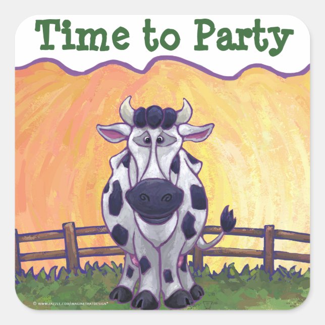 Cow Party Centre Square Sticker (Front)