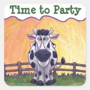 Cow Party Centre Square Sticker