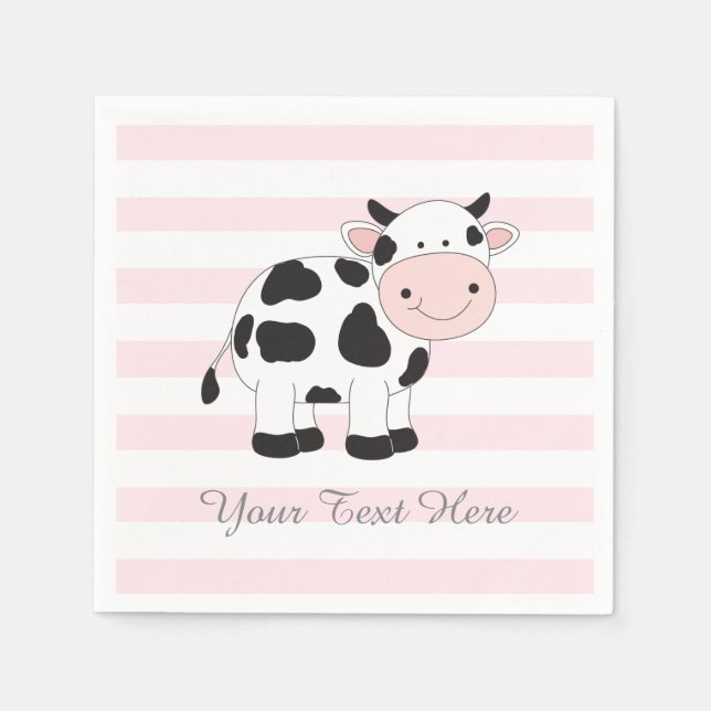 Cow Party Decor Paper Napkins Pink Striped (Front)