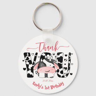 Cow party pink cow thank you favour key ring
