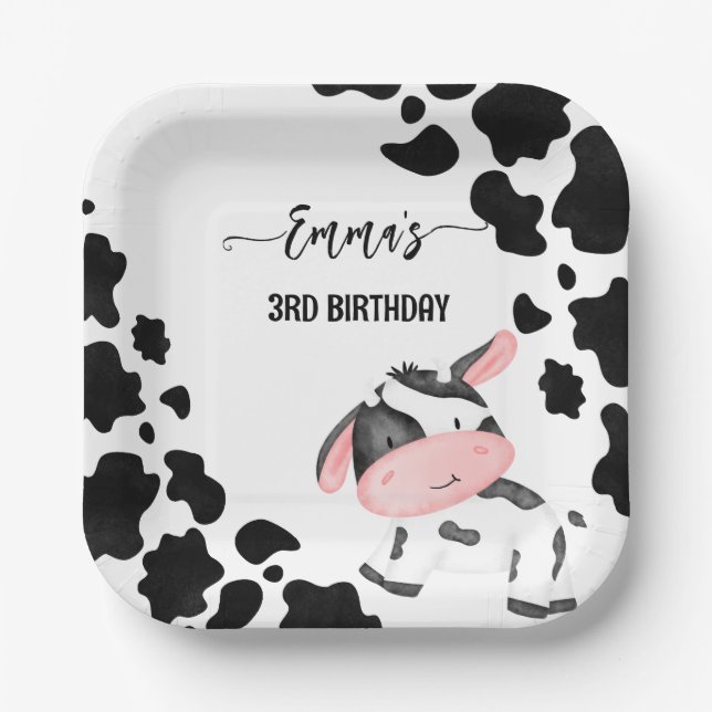 Cow party tableware cow pattern personalised paper plate (Front)