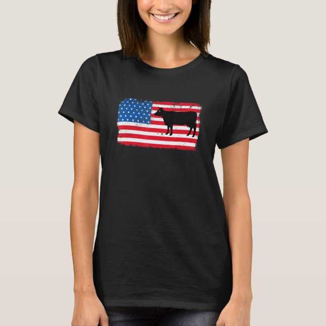 Cow  Patriotic Usa Flag Animal  Dairy 4 July T-Shirt (Front)