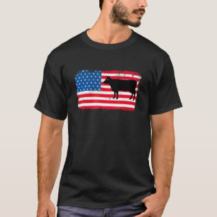 Cow Patriotic Usa Flag Animal Dairy 4 July T-Shirt