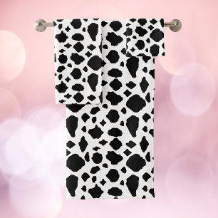 Cow Pattern Animal Print Black White Farmhouse Bath Towel Set