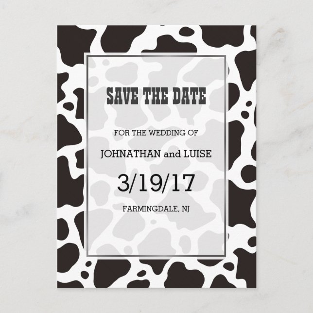 Cow pattern background Save the Date postcard (Front)