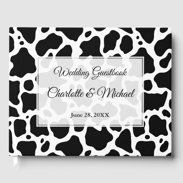 Cow Pattern Background Wedding Guest Book (Front)