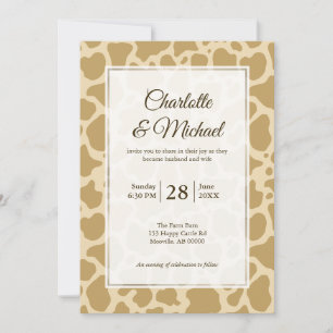 Cow Pattern Beige Background Wedding Invitation