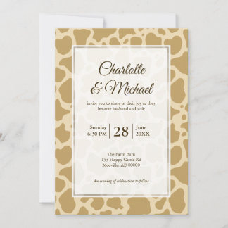 Cow Pattern Beige Background Wedding Invitation