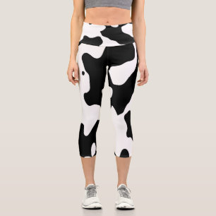 Cow Pattern Black and White Capri Leggings