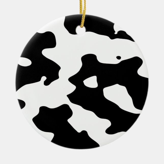 Cow Pattern Black and White Ceramic Tree Decoration (Front)