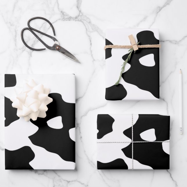 Cow Pattern Black and White  Wrapping Paper Sheet (Front)