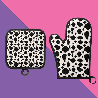 Cow Pattern Black White Western Oven Mitt & Pot Holder Set