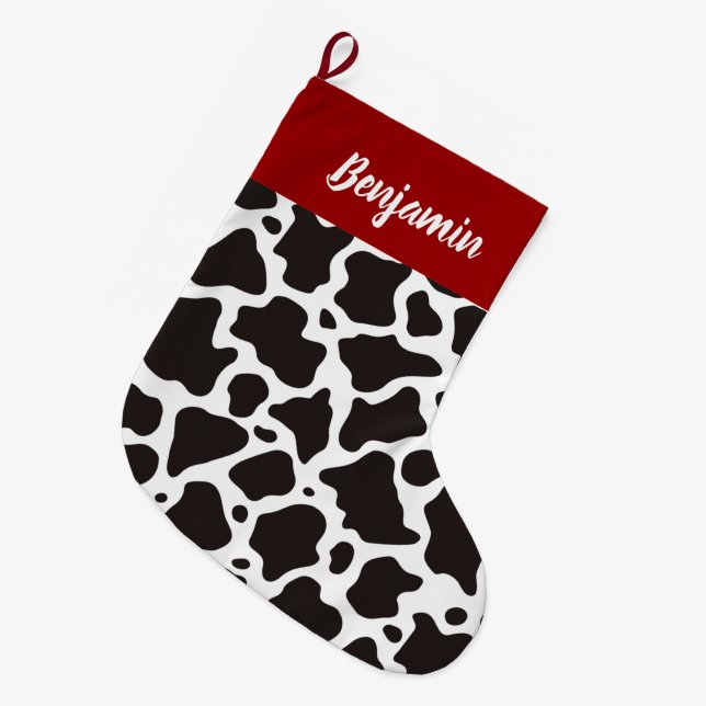 Cow Pattern Christmas Stocking (Front (Hanging))