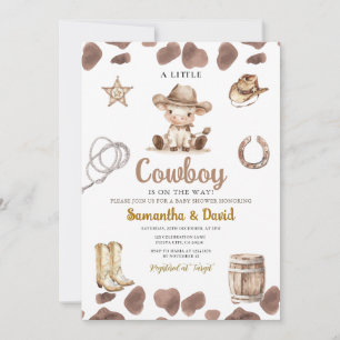 Cow Pattern Cowboy is on the Way Baby Shower Invitation