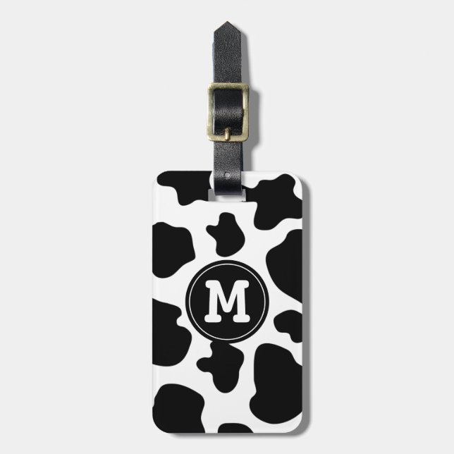 Cow pattern luggage tag | Monogrammed animal print (Front Vertical)