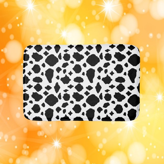 Cow Pattern Print Black White Country Bath Mat (A bath mat with a black and white cow pattern.)